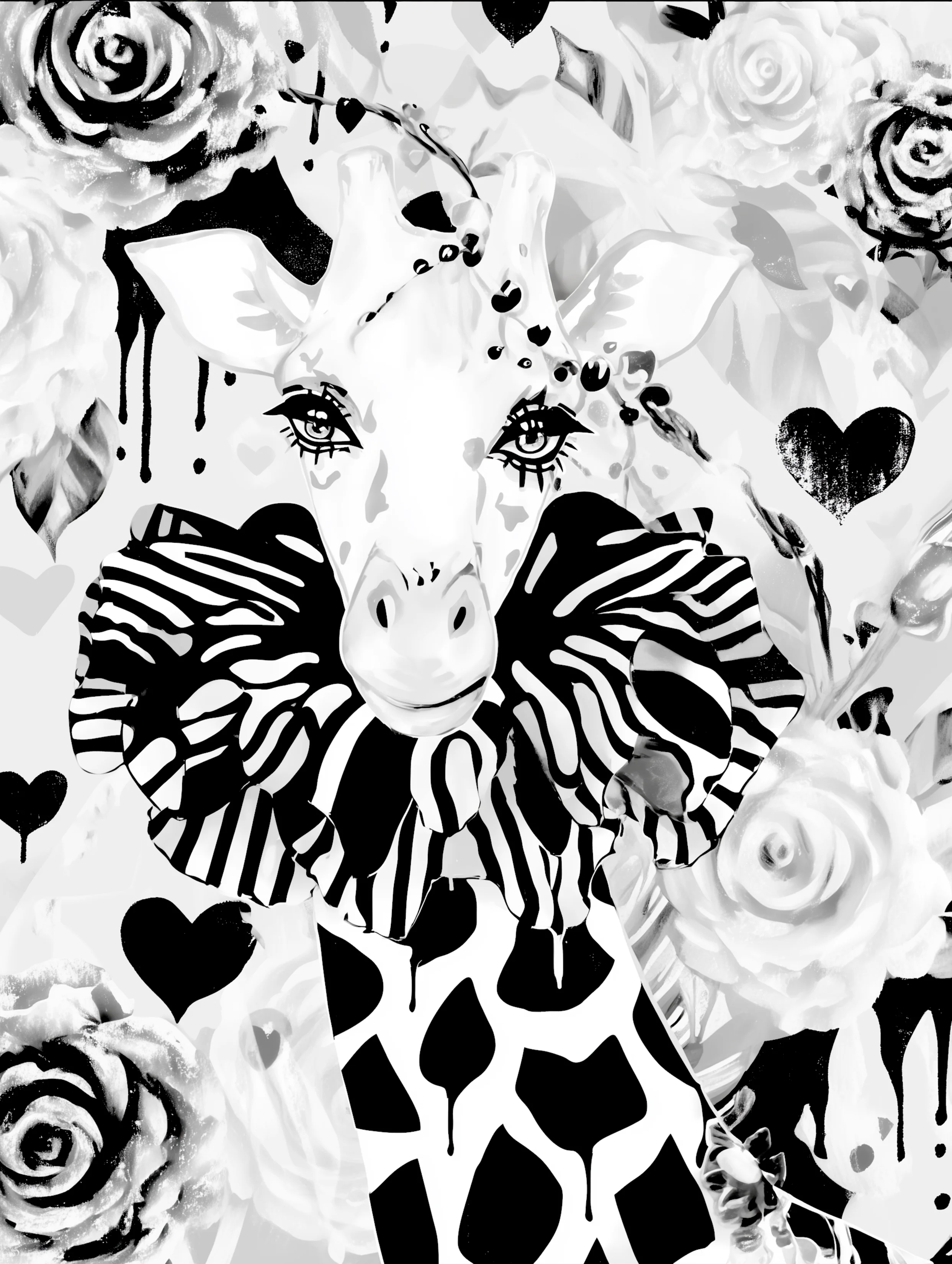 Free printable giraffe coloring page featuring giraffe with clown collar